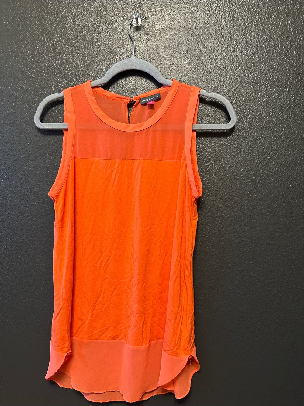 Vince Camuto Bright Orange Sleeveless Sheer Yoke Blouse